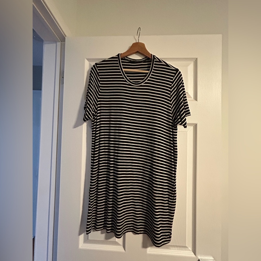 brandy Black and White Striped T-Shirt dress